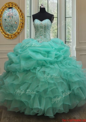 Classical Visible Boning Big Puffy Beaded Quinceanera Dress in Apple Green