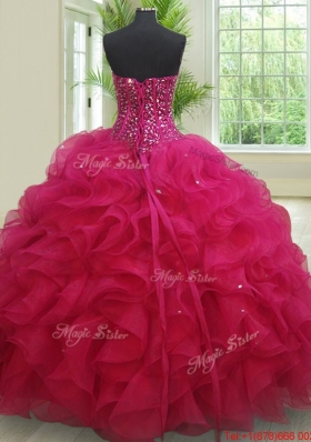 Perfect Sweetheart Organza Fuchsia Quinceanera Dress with Beading and Ruffles