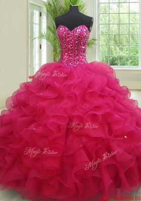 Perfect Sweetheart Organza Fuchsia Quinceanera Dress with Beading and Ruffles