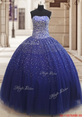 Popular Really Puffy Beaded Bodice Tulle Quinceanera Dress in Royal Blue