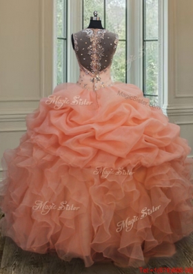 Popular See Through Back Straps Organza Quinceanera Gown with Zipper Up