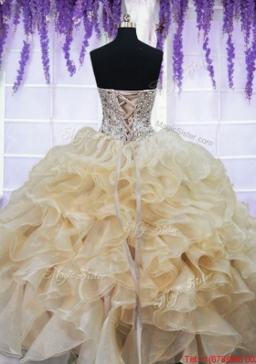 Pretty Visible Boning Beaded Ruffled Quinceanera Dress in Champagne