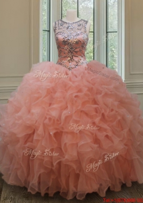 Beautiful Beaded and Ruffled Quinceanera Dress with See Through Scoop