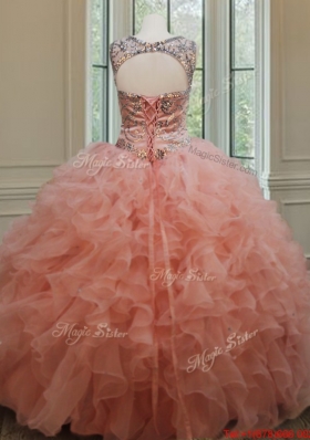 Beautiful Beaded and Ruffled Quinceanera Dress with See Through Scoop