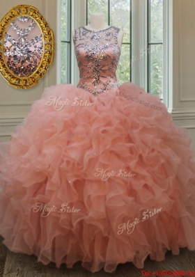 Beautiful Beaded and Ruffled Quinceanera Dress with See Through Scoop