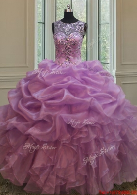 Cheap See Through Scoop Beaded and Bubble Quinceanera Dress with Ruffles