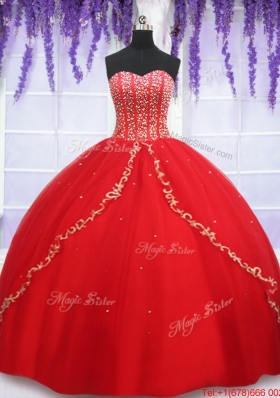 Cheap Visible Boning Applique and Beaded Bodice Quinceanera Dress in Red