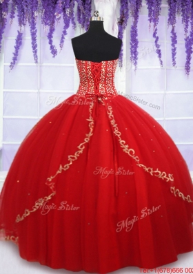 Cheap Visible Boning Applique and Beaded Bodice Quinceanera Dress in Red