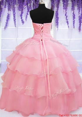 Cute Organza Baby Pink Quinceanera Dress with Appliques and Ruffled Layers