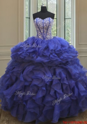 Elegant Visible Boning Beaded Bodice and Ruffled Quinceanera Dress in Royal Blue
