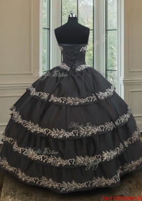 Exclusive Taffeta Black Sweet 16 Dress with Embroidery and Ruffled Layers