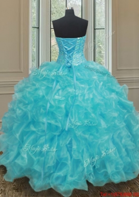 Fashionable Aqua Blue Organza Quinceanera Gown with Beading and Ruffles