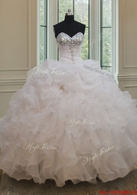 Gorgeous Sweetheart Bubble White Quinceanera Dress with Sequins and Ruffles
