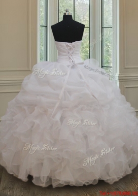 Gorgeous Sweetheart Bubble White Quinceanera Dress with Sequins and Ruffles