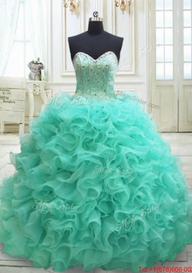 Most Popular Visible Boning Brush Train Quinceanera Dress in Apple Green