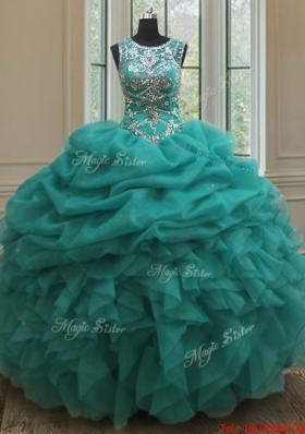 New Scoop Beaded and Ruffled Bubble Quinceanera Dress in Turquoise