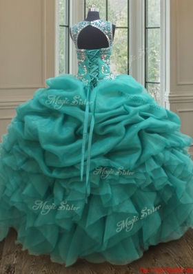 New Scoop Beaded and Ruffled Bubble Quinceanera Dress in Turquoise