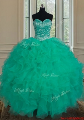 Unique Really Puffy Turquoise Sweet 16 Dress with Beading and Ruffles for Summer