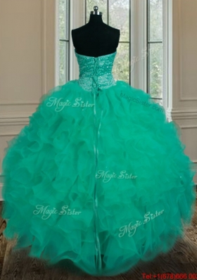 Unique Really Puffy Turquoise Sweet 16 Dress with Beading and Ruffles for Summer