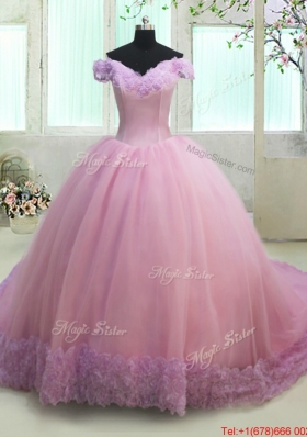 Off The Shoulder Lilac and Rose Pink Quinceanera Dress in Rolling Flowers and Tulle