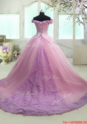 Off The Shoulder Lilac and Rose Pink Quinceanera Dress in Rolling Flowers and Tulle