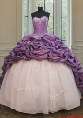 Popular Organza and Taffeta White and Purple Quinceanera Dress with Court Train