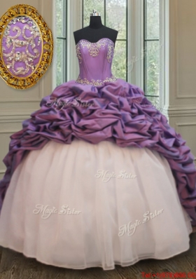 Popular Organza and Taffeta White and Purple Quinceanera Dress with Court Train