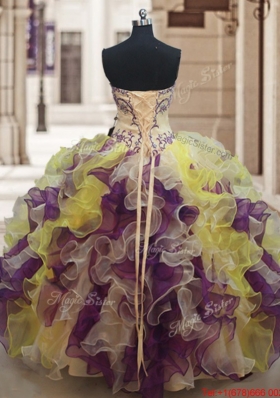 Popular Strapless Rainbow Colored Quinceanera Dress with Beading and Ruffles