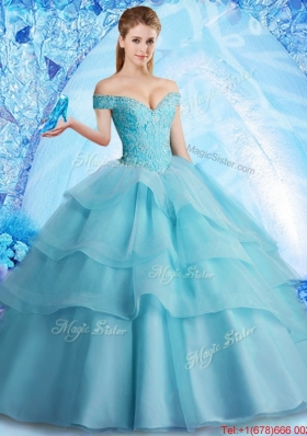 Pretty Brush Train Quinceanera Dress with Beading and Ruffled Layers