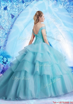 Pretty Brush Train Quinceanera Dress with Beading and Ruffled Layers