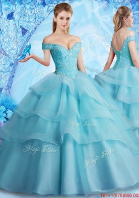Pretty Brush Train Quinceanera Dress with Beading and Ruffled Layers