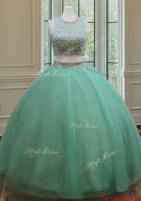 Pretty Two Piece Zipper Up Apple Green Quinceanera Dress with Beading