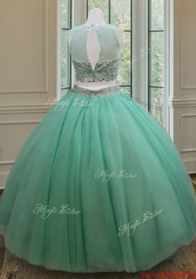 Pretty Two Piece Zipper Up Apple Green Quinceanera Dress with Beading