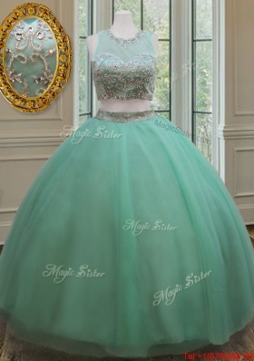 Pretty Two Piece Zipper Up Apple Green Quinceanera Dress with Beading