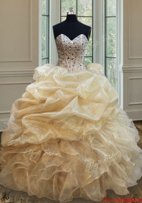 Simple Visible Boning Beaded Bodice and Ruffled Quinceanera Dress in Champagne