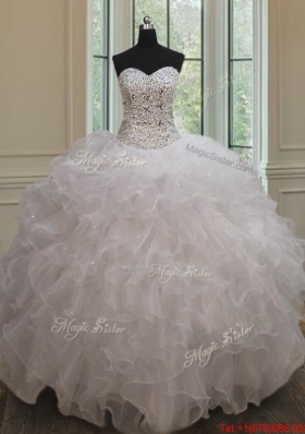 Top Seller Sweetheart Beaded and Ruffled Quinceanera Gown in White