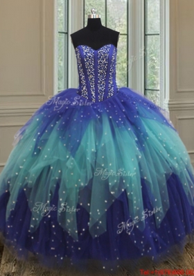 Unique Visible Boning Two Tone Quinceanera Dress with Beading and Ruffles