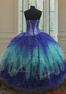 Unique Visible Boning Two Tone Quinceanera Dress with Beading and Ruffles