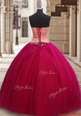 Wonderful Ball Gown Beaded Bodice Tulle Sweet 16 Dress in Fuchsia