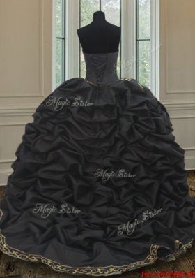 Wonderful Bubble Embroideried and Beaded Black Quinceanera Dress in Taffeta