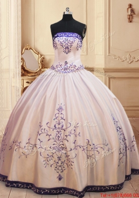 Zipper Up Strapless Embroideried and Beaded Quinceanera Dress in Satin