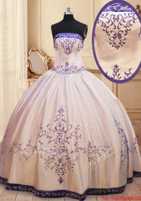 Zipper Up Strapless Embroideried and Beaded Quinceanera Dress in Satin
