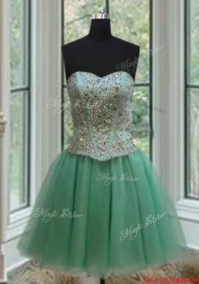 Affordable Two Piece Beaded Bodice Apple Green Detachable Quinceanera Dress