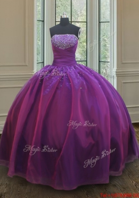 Classical Big Puffy Beaded Bust Organza Quinceanera Dress in Purple