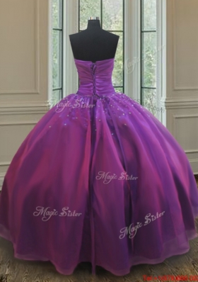 Classical Big Puffy Beaded Bust Organza Quinceanera Dress in Purple