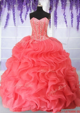 Clearance Visible Boning Beaded Bodice and Ruffled Quinceanera Dress in Organza