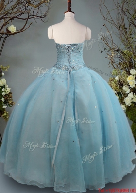 Discount Big Puffy Aquamarine Strapless Quinceanera Gown with Beading