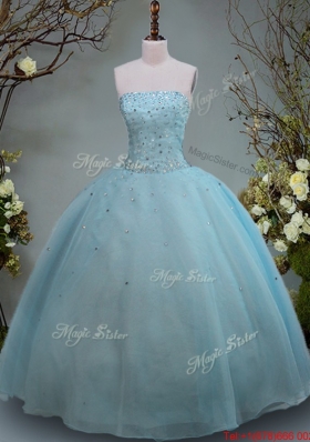 Discount Big Puffy Aquamarine Strapless Quinceanera Gown with Beading