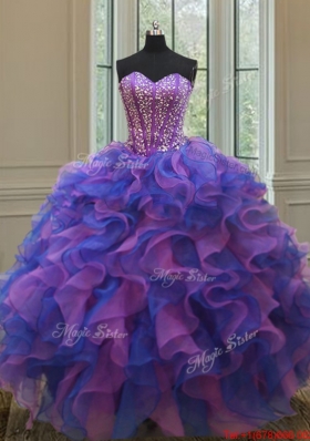 Exclusive Visible Boning Purple and Blue Detachable Quinceanera Dress in Organza