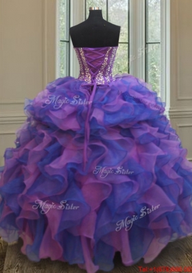 Exclusive Visible Boning Purple and Blue Detachable Quinceanera Dress in Organza